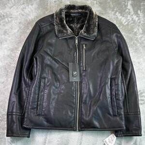 NWT Andrew Marc Jacket Men’s Black Faux Fur Collar Zip Moto NYC Designer